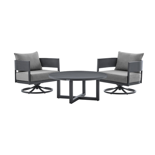 Menorca - 3 Piece Patio Outdoor Swivel Seating Set With Cushions - Dark Gray - Premium 3 Piece Outdoor Sets from Armen Living - Just $3847.50! Shop now at brett interiors