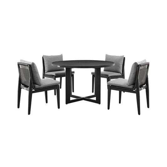 Cayman - Outdoor Patio 5 Piece Round Dining Table Set With Cushions - Gray - Premium 5 Piece Outdoor Sets from Armen Living - Just $3435! Shop now at brett interiors