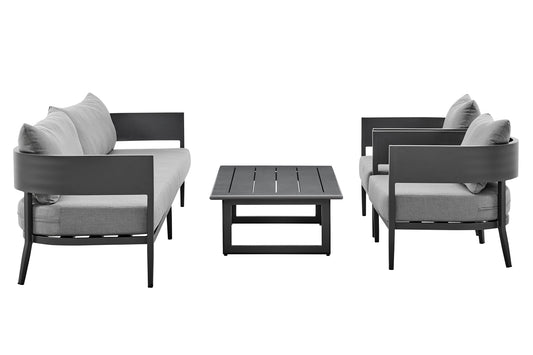Menorca - 4 Piece Outdoor Aluminum & Outdoor Conversation Set - Dark Gray - Premium 4 Piece Outdoor Sets from Armen Living - Just $6017.50! Shop now at brett interiors