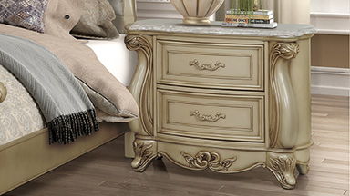 Monique - Nightstand With Marble Top - Champagne - Premium Accent Nightstands from New Classic - Just $625! Shop now at brett interiors