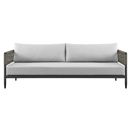 Alegria - 4 Piece Outdoor Black Aluminum & Rope Conversation Set With Cushions - Light Gray - Premium 4 Piece Outdoor Sets from Armen Living - Just $5412.50! Shop now at brett interiors