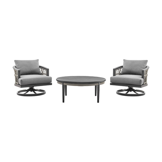 Zella - Outdoor Patio 3 Piece Swivel Seating Set - Light Gray - Premium 3 Piece Outdoor Sets from Armen Living - Just $3997.50! Shop now at brett interiors