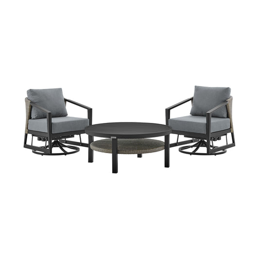 Palma - 3 Piece Patio Outdoor Swivel Seating Set With Cushions - Black / Gray - Premium 3 Piece Outdoor Sets from Armen Living - Just $4110! Shop now at brett interiors