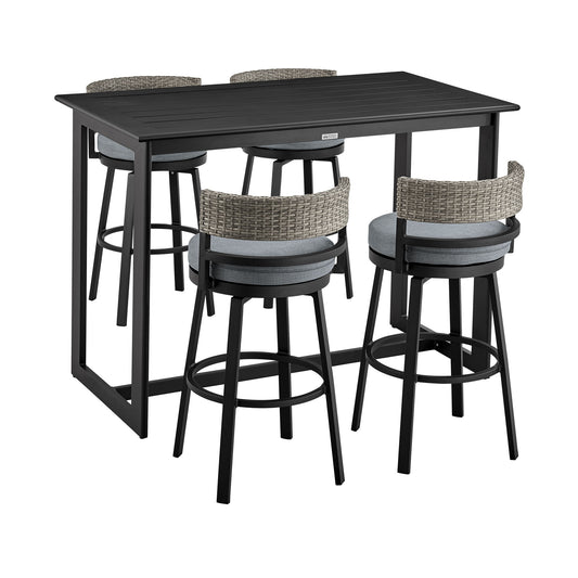 Encinitas - Outdoor Patio 5 Piece Bar Table Set With Cushions - Gray - Premium 5 Piece Outdoor Sets from Armen Living - Just $4400! Shop now at brett interiors