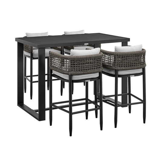 Alegria - Outdoor Patio 5 Piece Bar Table Set With Cushions - Gray - Premium 5 Piece Outdoor Sets from Armen Living - Just $4900! Shop now at brett interiors