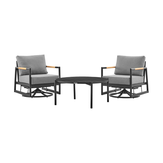 Crown And Tiffany - 3 Piece Outdoor Patio Swivel Seating Set With Cushions - Teak / Gray - Premium 3 Piece Outdoor Sets from Armen Living - Just $3692.50! Shop now at brett interiors