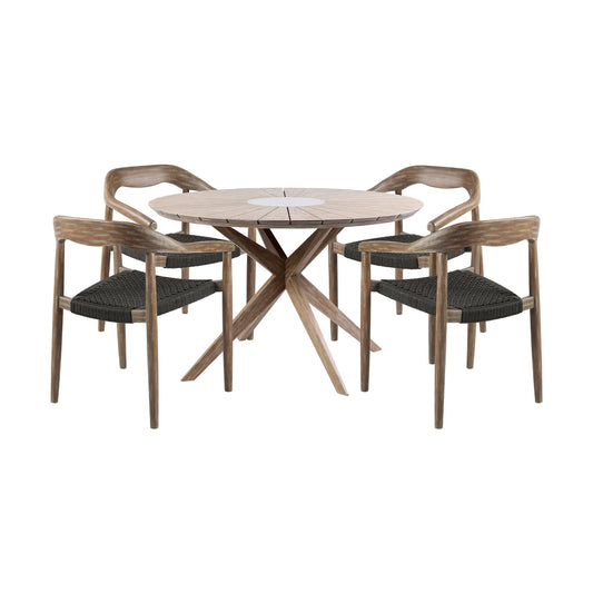 Oasis Santo - Outdoor Patio 5 Piece Round Dining Set - Eucalyptus / Charcoal - Premium 5 Piece Outdoor Sets from Armen Living - Just $3060! Shop now at brett interiors