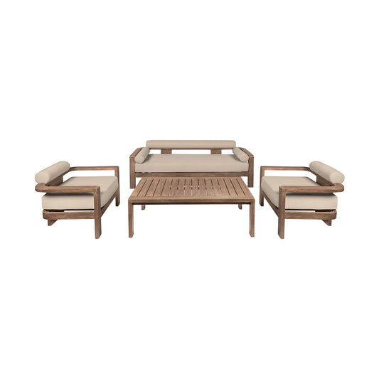 Relic - Outdoor Patio 4 Piece Conversation Set - Weathered Eucalyptus / Taupe - Premium 4 Piece Outdoor Sets from Armen Living - Just $5770! Shop now at brett interiors