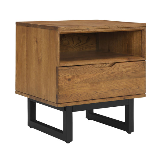 Aldo - 1 Drawer Nightstand With Metal Legs - Brown Oak / Black - Premium Accent Nightstands from Armen Living - Just $622.50! Shop now at brett interiors