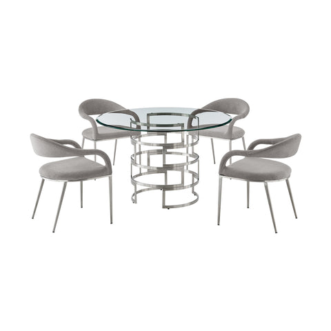 Diaz Morgan - Round Glass Dining Table Set - Premium 5 Piece Dining Room Sets from Armen Living - Just $2807.50! Shop now at brett interiors