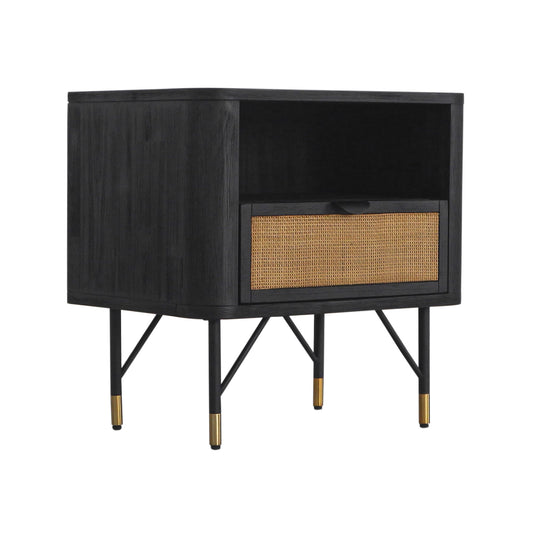 Saratoga - Nightstand With Rattan - Black Acacia - Premium Accent Nightstands from Armen Living - Just $525! Shop now at brett interiors