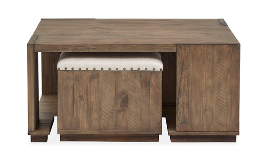 Leighton - Square Cocktail Table With 2 Stools (Upholstered Seat) - Burnt Sienna - Premium 3 Piece Living Room Sets from Magnussen Furniture - Just $1219! Shop now at brett interiors