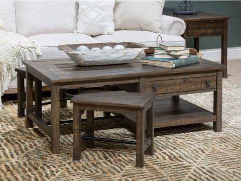 Smithton - Rectangular Cocktail Table With 2 Stools - Homestead Brown - Premium 3 Piece Living Room Sets from Magnussen Furniture - Just $969! Shop now at brett interiors