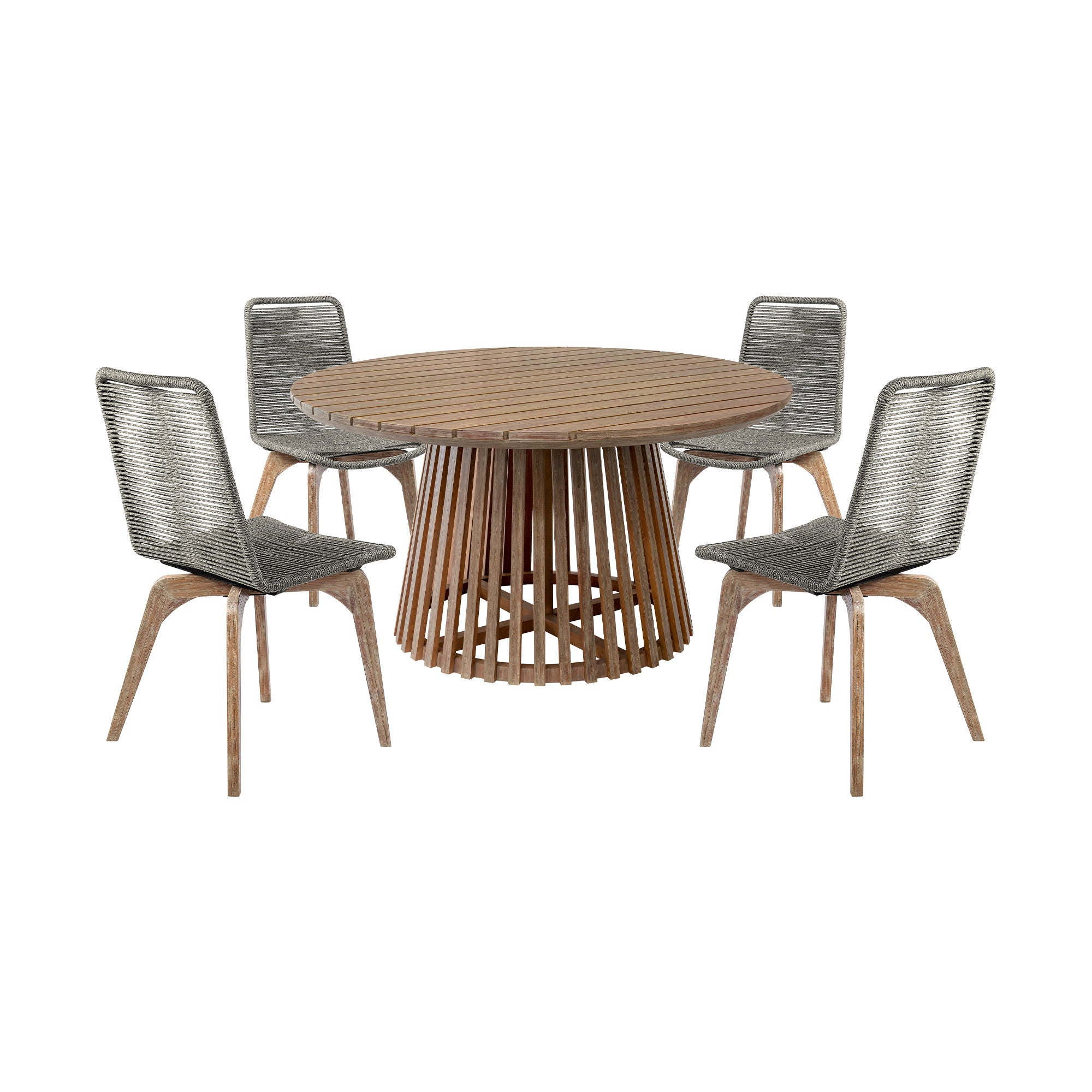 Escondido Island - Outdoor Patio 5 Piece Round Dining Set - Eucalyptus / Gray - Premium 5 Piece Outdoor Sets from Armen Living - Just $2892.50! Shop now at brett interiors