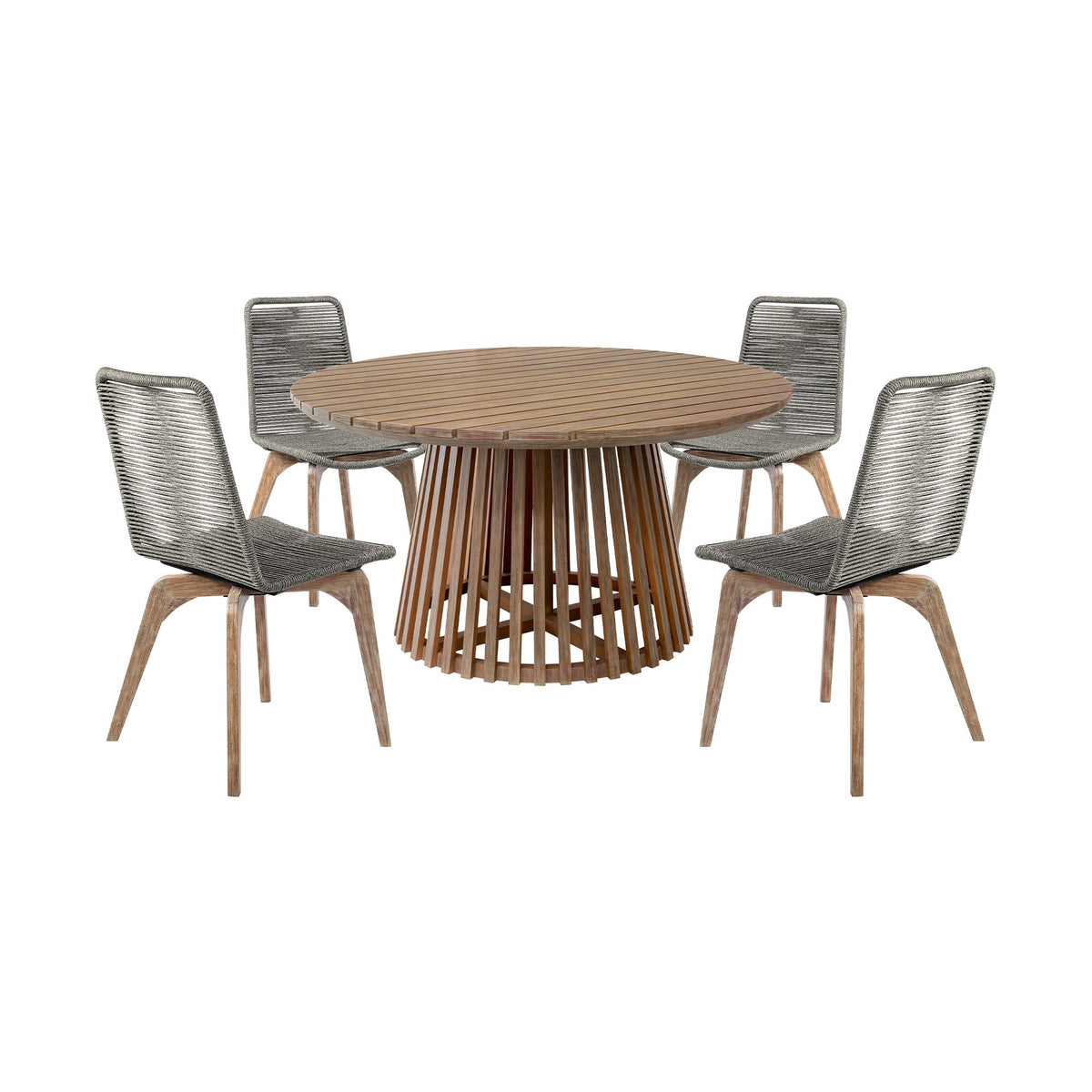 Escondido Island - Outdoor Patio 5 Piece Round Dining Set - Eucalyptus / Gray - Premium 5 Piece Outdoor Sets from Armen Living - Just $2892.50! Shop now at brett interiors