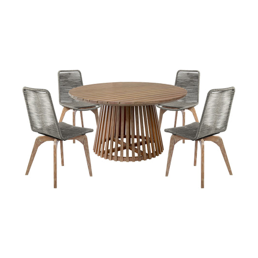 Escondido Island - Outdoor Patio 5 Piece Round Dining Set - Eucalyptus / Gray - Premium 5 Piece Outdoor Sets from Armen Living - Just $2892.50! Shop now at brett interiors