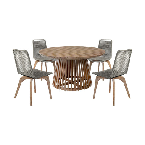 Escondido Island - Outdoor Patio 5 Piece Round Dining Set - Eucalyptus / Gray - Premium 5 Piece Outdoor Sets from Armen Living - Just $2892.50! Shop now at brett interiors