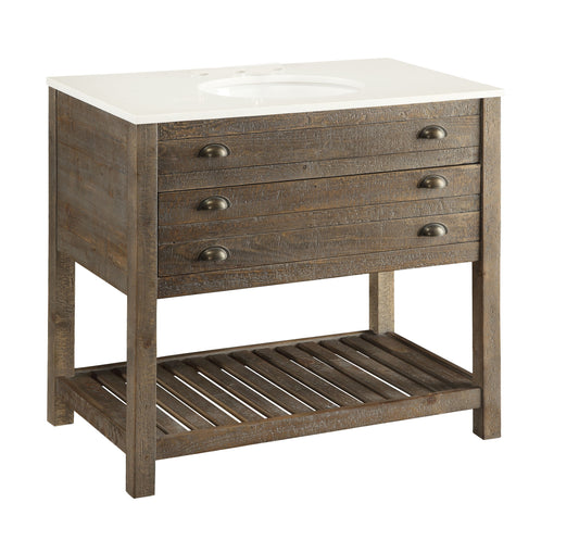 Charlotte - Cream Colored Speckled Cultured Marble Topped One Drawer Vanity - Cayhill Distressed Brown - Premium Vanities from Coast2Coast Home - Just $3712.50! Shop now at brett interiors