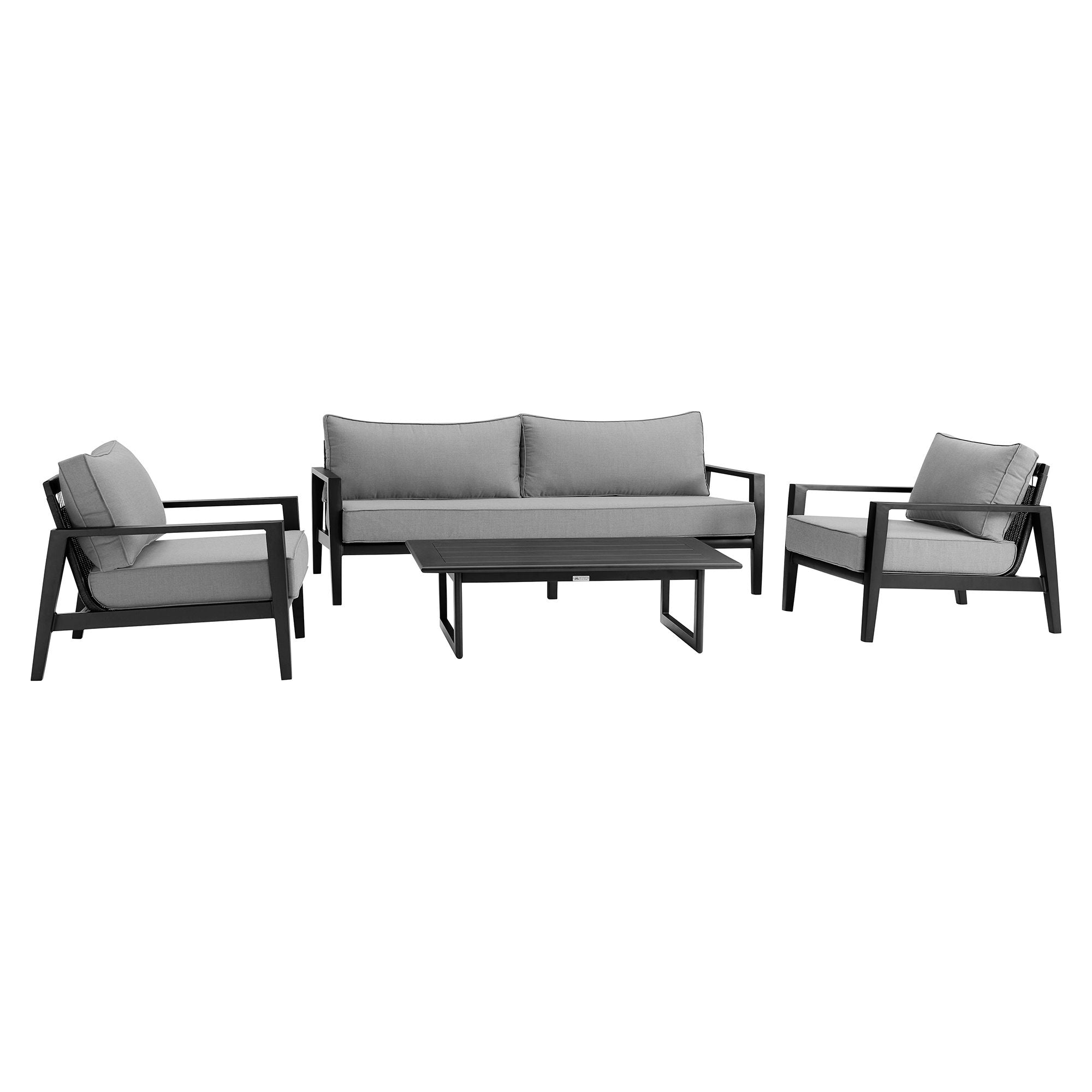 Cayman - 4 Piece Black Aluminum Outdoor Seating Set With Cushion - Black / Dark Gray - Premium 4 Piece Outdoor Sets from Armen Living - Just $4757.50! Shop now at brett interiors