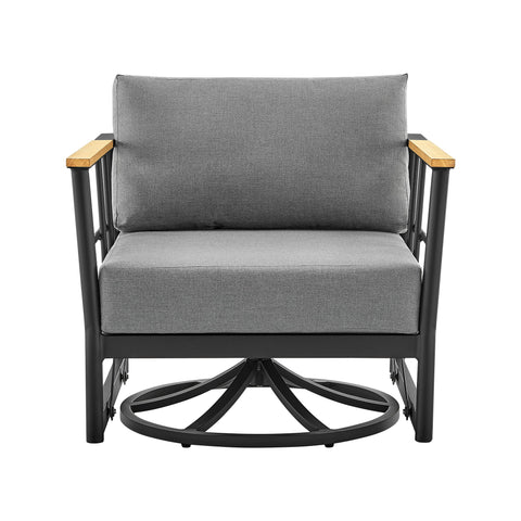 Veyda - Outdoor Patio Swivel Glider Lounge Chair With Cushions - Black / Teak - Premium Swivel Chairs from Armen Living - Just $1430! Shop now at brett interiors