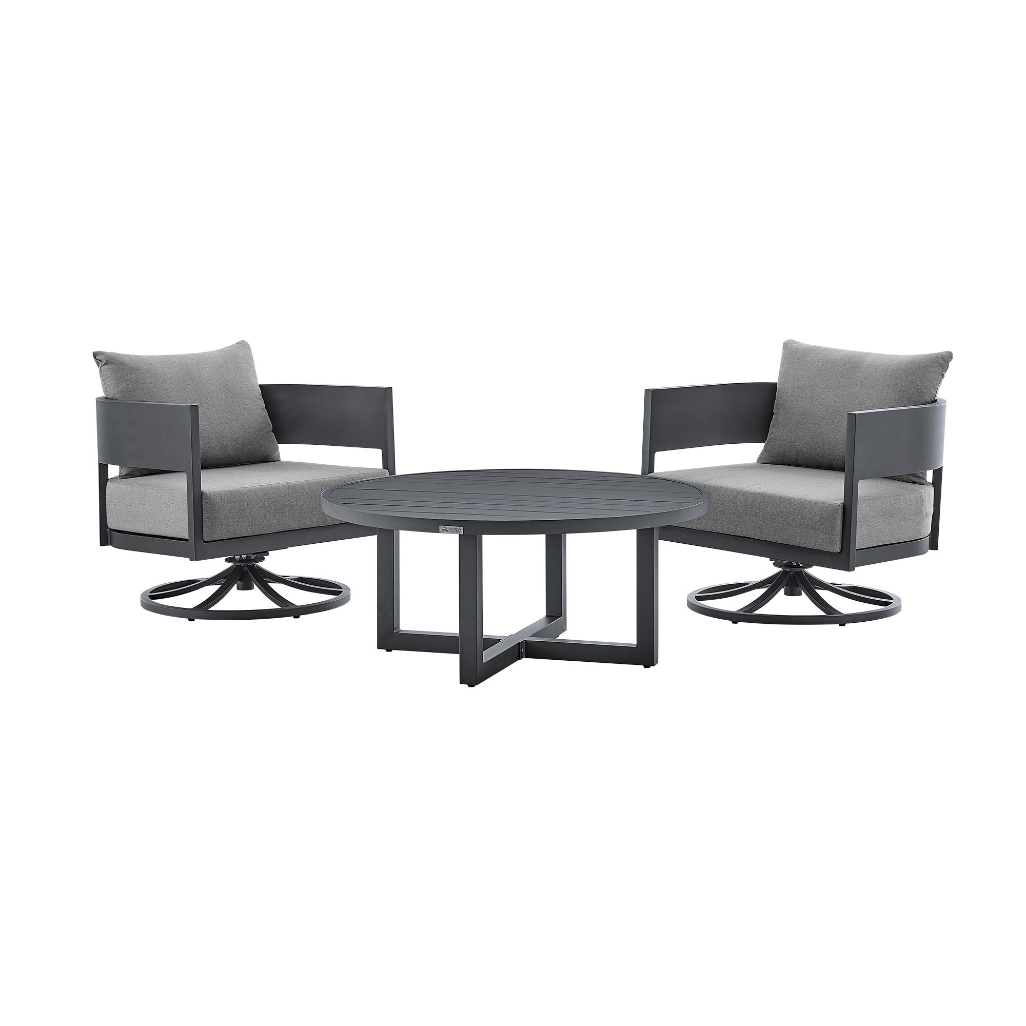 Menorca - 3 Piece Patio Outdoor Swivel Seating Set With Cushions - Dark Gray - Premium 3 Piece Outdoor Sets from Armen Living - Just $3847.50! Shop now at brett interiors