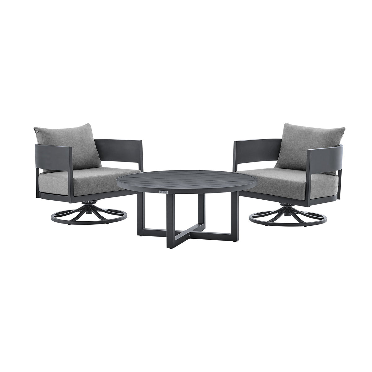 Menorca - 3 Piece Patio Outdoor Swivel Seating Set With Cushions - Dark Gray - Premium 3 Piece Outdoor Sets from Armen Living - Just $3847.50! Shop now at brett interiors