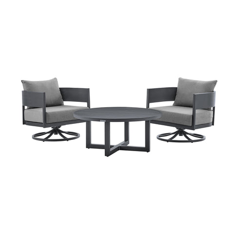 Menorca - 3 Piece Patio Outdoor Swivel Seating Set With Cushions - Dark Gray - Premium 3 Piece Outdoor Sets from Armen Living - Just $3847.50! Shop now at brett interiors