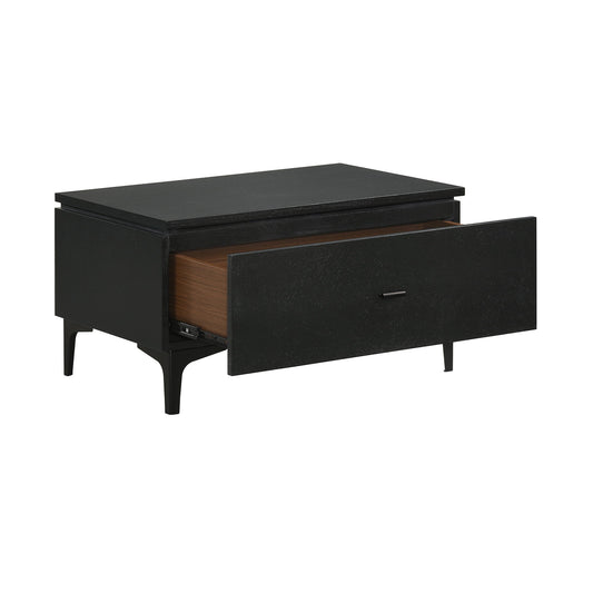 Legend - Veneer 1 Drawer Nightstand With Metal Legs - Black Glaze Ash - Premium Accent Nightstands from Armen Living - Just $390! Shop now at brett interiors