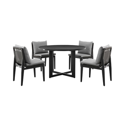 Cayman - Outdoor Patio 5 Piece Round Dining Table Set With Cushions - Gray - Premium 5 Piece Outdoor Sets from Armen Living - Just $3435! Shop now at brett interiors