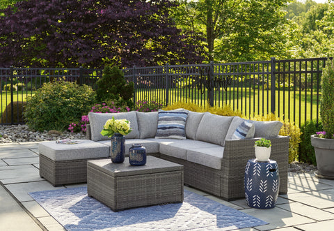Petal Road - Gray - Loveseat Sectional, Ottoman, Table Set (Set of 4) - Premium 4 Piece Outdoor Sets from Signature Design by Ashley® - Just $1754.38! Shop now at brett interiors