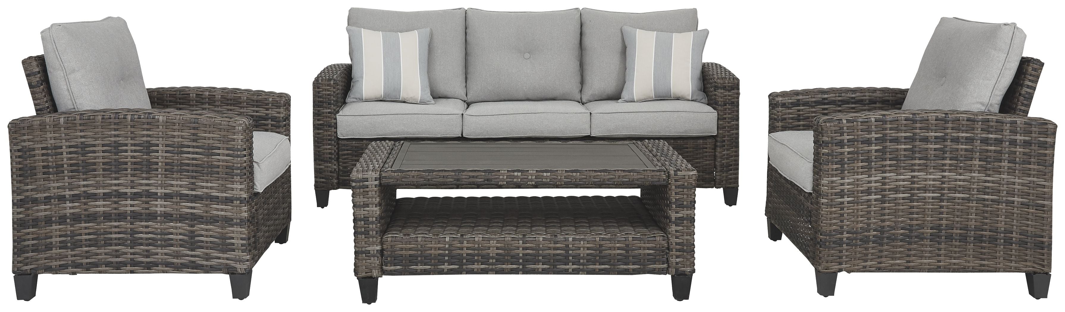 Cloverbrooke - Gray - Sofa, Chairs, Table Set (Set of 4) - Premium 4 Piece Outdoor Sets from Ashley Furniture - Just $2141.88! Shop now at brett interiors