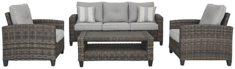 Cloverbrooke - Gray - Sofa, Chairs, Table Set (Set of 4) - Premium 4 Piece Outdoor Sets from Ashley Furniture - Just $2141.88! Shop now at brett interiors