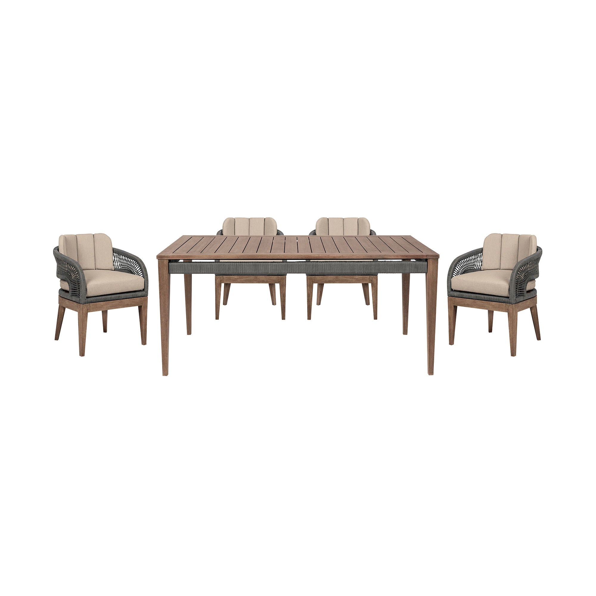 Orbit - Outdoor Patio 5 Piece Dining Set - Weathered Eucalyptus / Taupe - Premium 5 Piece Outdoor Sets from Armen Living - Just $4547.50! Shop now at brett interiors