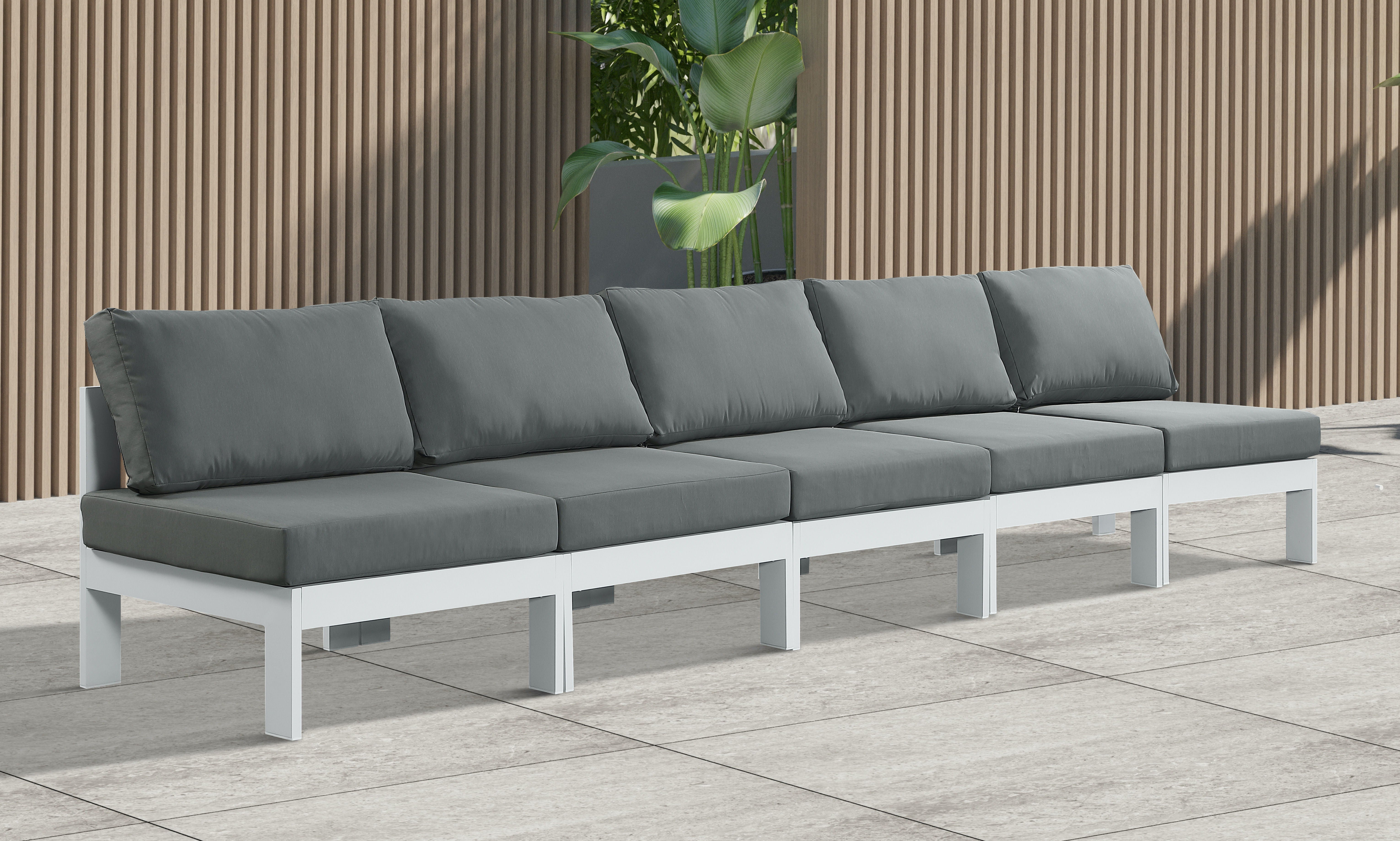 Nizuc - Outdoor Patio Modular Sofa 5 Seats - Grey - Metal - Modern & Contemporary - Premium Sofas from Meridian Furniture - Just $4312.50! Shop now at brett interiors
