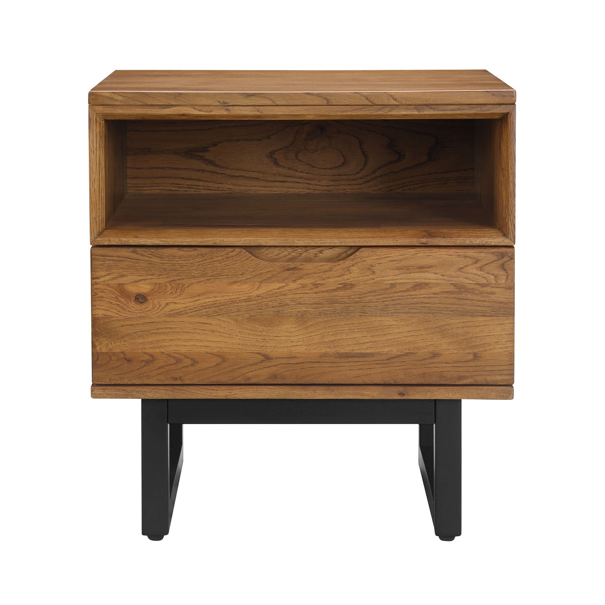 Aldo - 1 Drawer Nightstand With Metal Legs - Brown Oak / Black - Premium Accent Nightstands from Armen Living - Just $622.50! Shop now at brett interiors