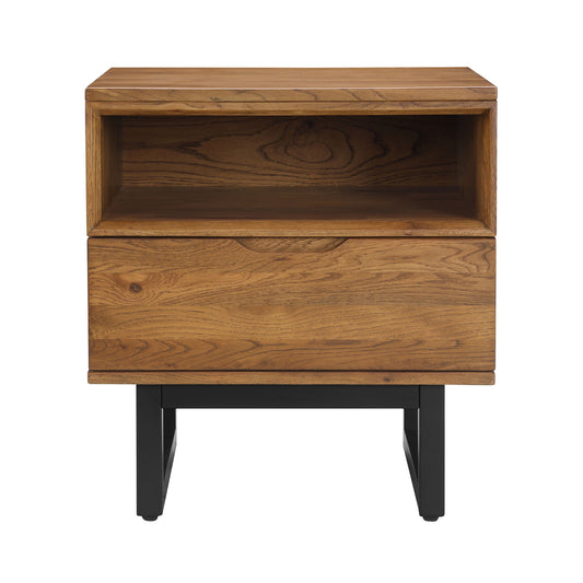 Aldo - 1 Drawer Nightstand With Metal Legs - Brown Oak / Black - Premium Accent Nightstands from Armen Living - Just $622.50! Shop now at brett interiors