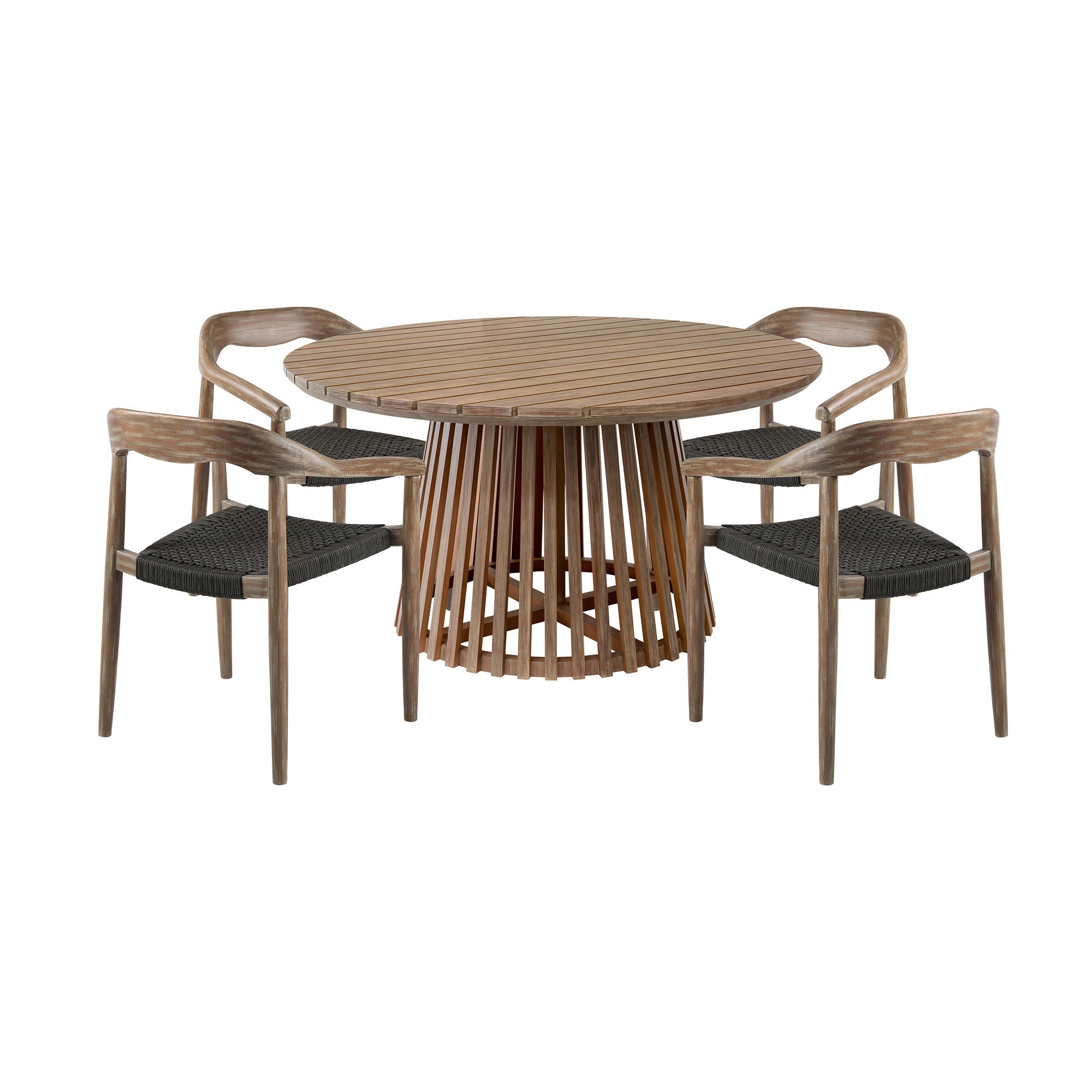 Escondido Santo - Outdoor Patio 5 Piece Round Dining Set - Eucalyptus / Charcoal - Premium 5 Piece Outdoor Sets from Armen Living - Just $3472.50! Shop now at brett interiors