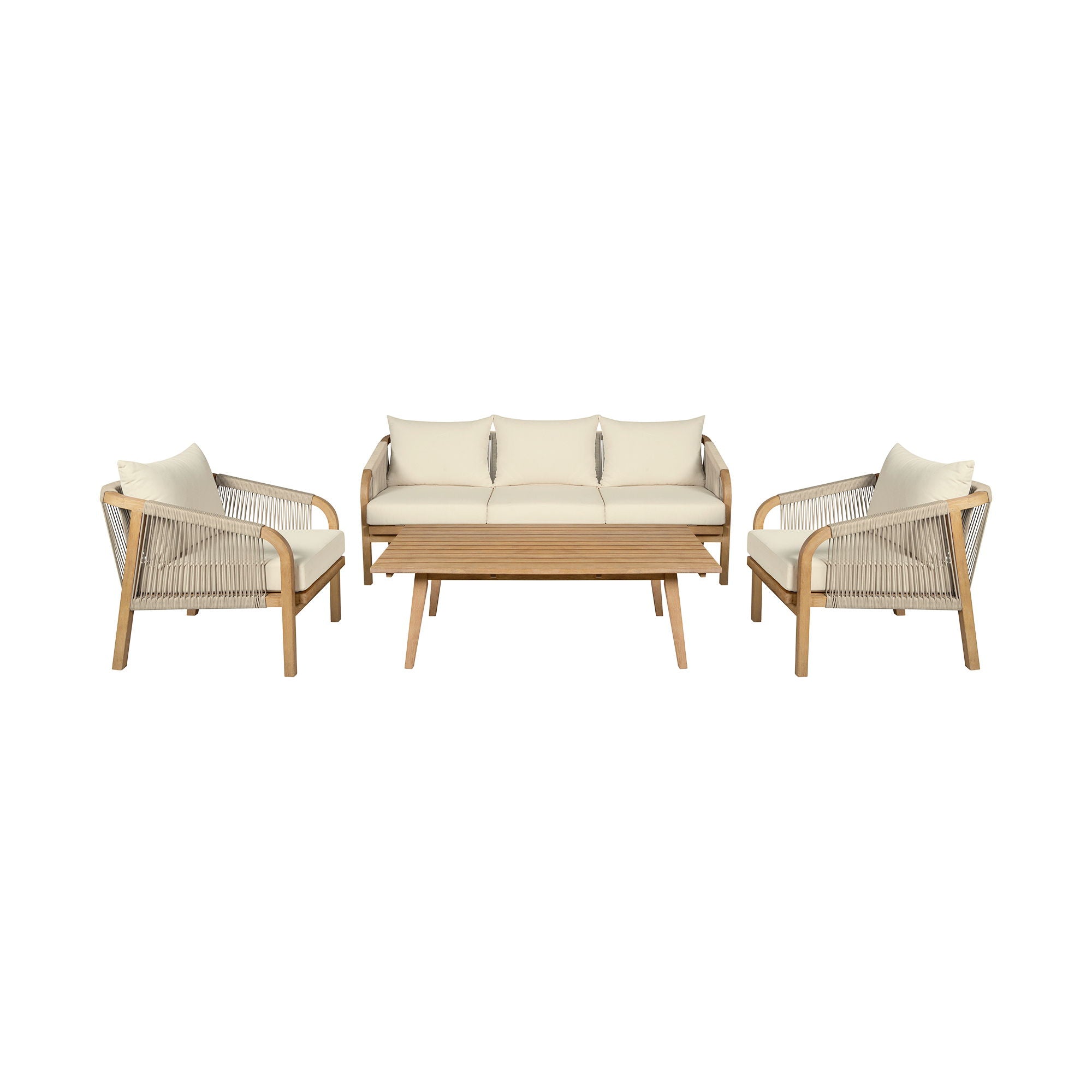 Cypress - Outdoor Patio 4 Piece Conversation Set - Blonde Eucalyptus / Ivory - Premium 4 Piece Outdoor Sets from Armen Living - Just $4812.50! Shop now at brett interiors