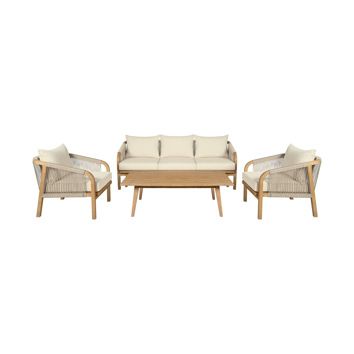 Cypress - Outdoor Patio 4 Piece Conversation Set - Blonde Eucalyptus / Ivory - Premium 4 Piece Outdoor Sets from Armen Living - Just $4812.50! Shop now at brett interiors