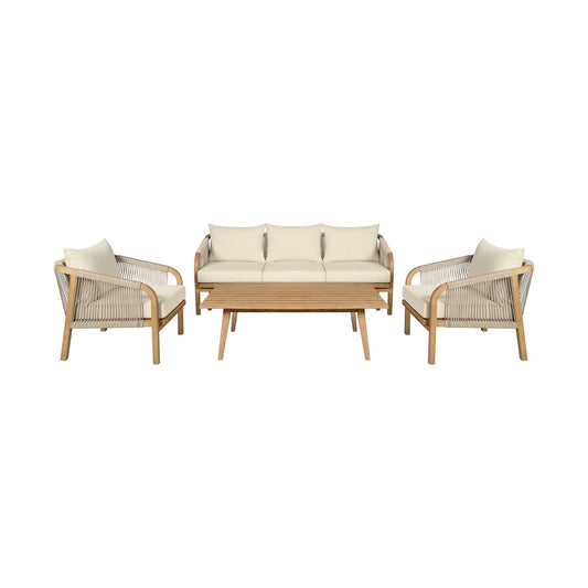 Cypress - Outdoor Patio 4 Piece Conversation Set - Blonde Eucalyptus / Ivory - Premium 4 Piece Outdoor Sets from Armen Living - Just $4812.50! Shop now at brett interiors
