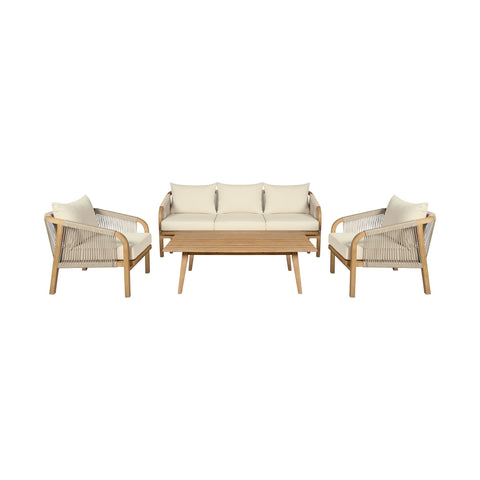 Cypress - Outdoor Patio 4 Piece Conversation Set - Blonde Eucalyptus / Ivory - Premium 4 Piece Outdoor Sets from Armen Living - Just $4812.50! Shop now at brett interiors
