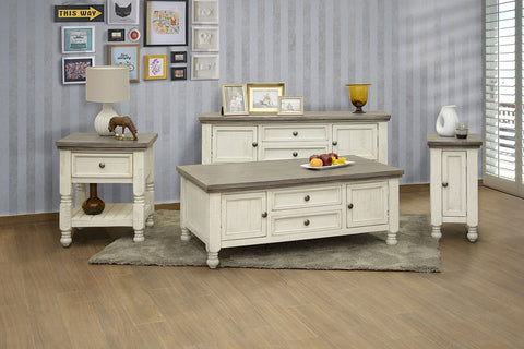 Stone - Chairside Table With 1 Door - Antiqued Ivory / Weathered Gray - Premium Chair Side Tables from International Furniture Direct - Just $280! Shop now at brett interiors