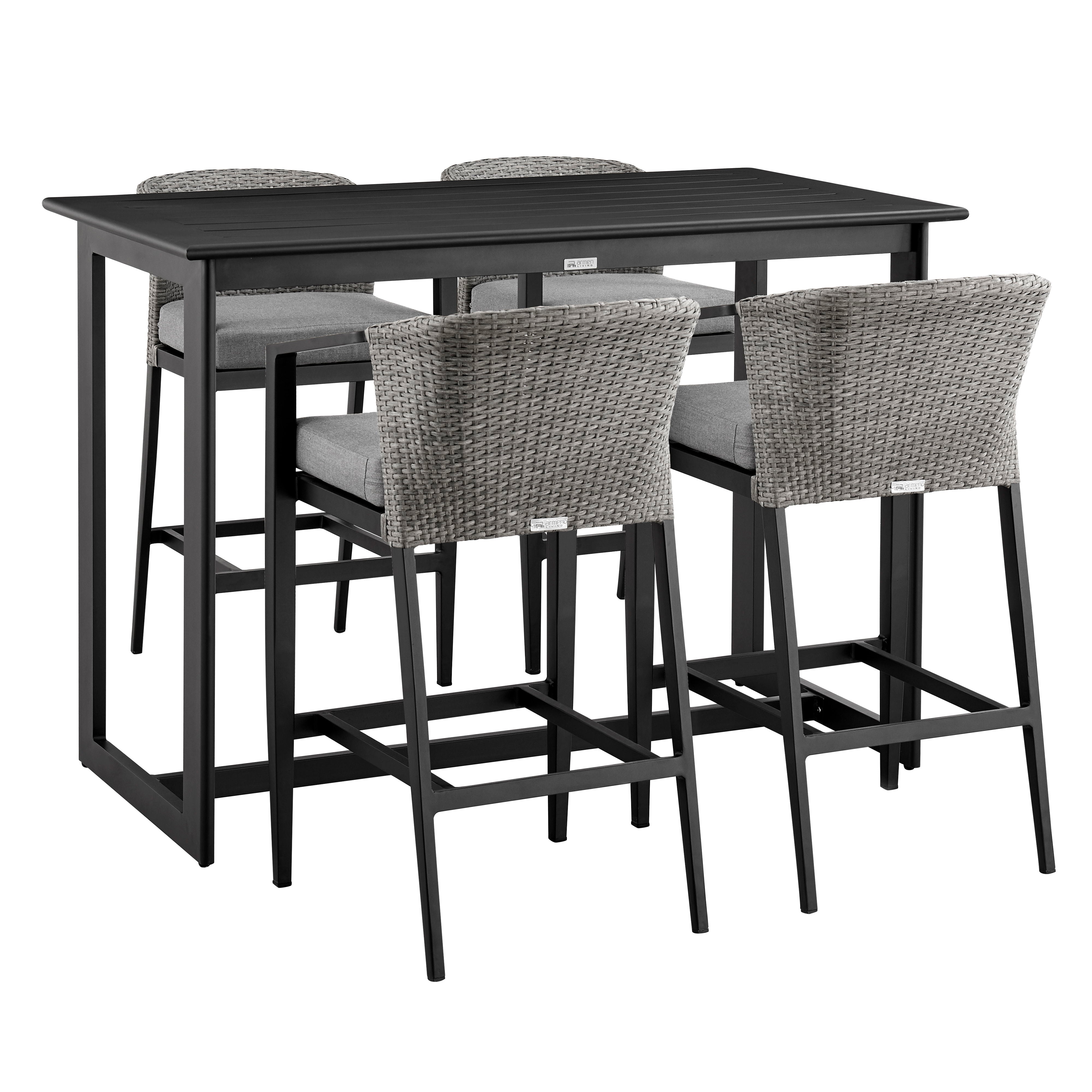 Palma - Outdoor Patio 5 Piece Bar Table Set With Cushions - Gray - Premium 5 Piece Outdoor Sets from Armen Living - Just $4880! Shop now at brett interiors