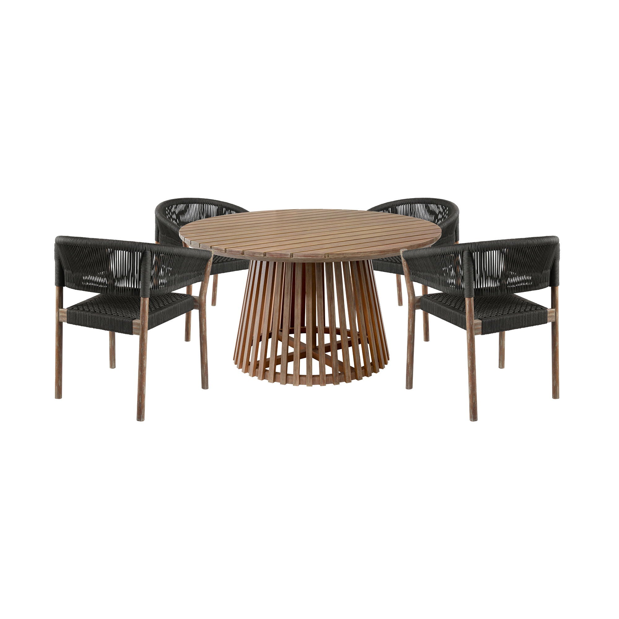 Escondido Doris - Outdoor Patio 5 Piece Round Dining Set - Eucalyptus / Black - Premium 5 Piece Outdoor Sets from Armen Living - Just $3502.50! Shop now at brett interiors