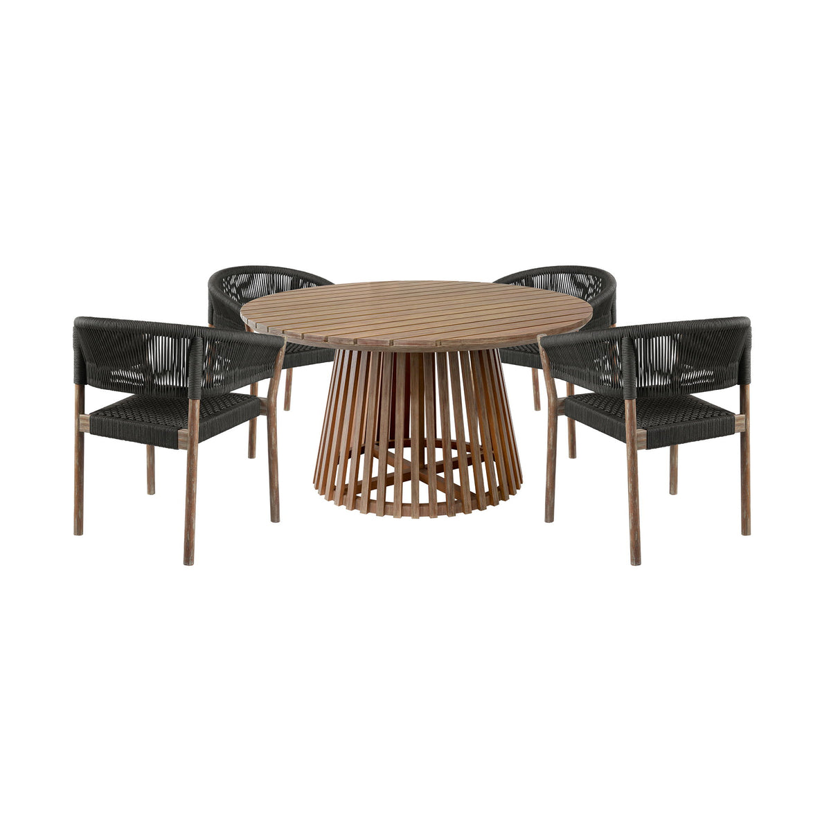 Escondido Doris - Outdoor Patio 5 Piece Round Dining Set - Eucalyptus / Black - Premium 5 Piece Outdoor Sets from Armen Living - Just $3502.50! Shop now at brett interiors