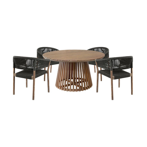 Escondido Doris - Outdoor Patio 5 Piece Round Dining Set - Eucalyptus / Black - Premium 5 Piece Outdoor Sets from Armen Living - Just $3502.50! Shop now at brett interiors