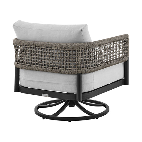 Alegria And Menorca - 3 Piece Patio Outdoor Swivel Seating Set With Cushions - Black / Gray - Premium 3 Piece Outdoor Sets from Armen Living - Just $3827.50! Shop now at brett interiors