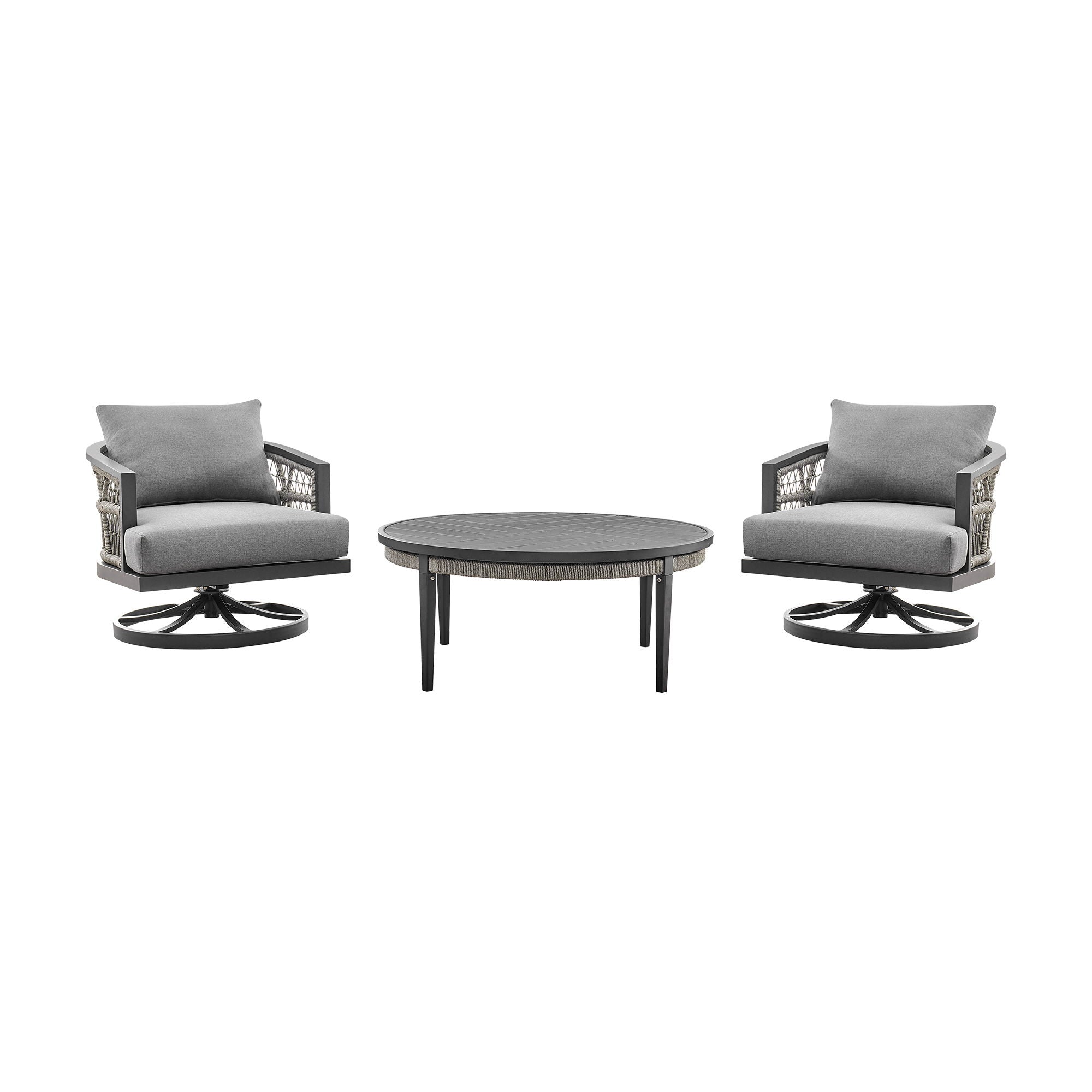 Zella - Outdoor Patio 3 Piece Swivel Seating Set - Light Gray - Premium 3 Piece Outdoor Sets from Armen Living - Just $3997.50! Shop now at brett interiors