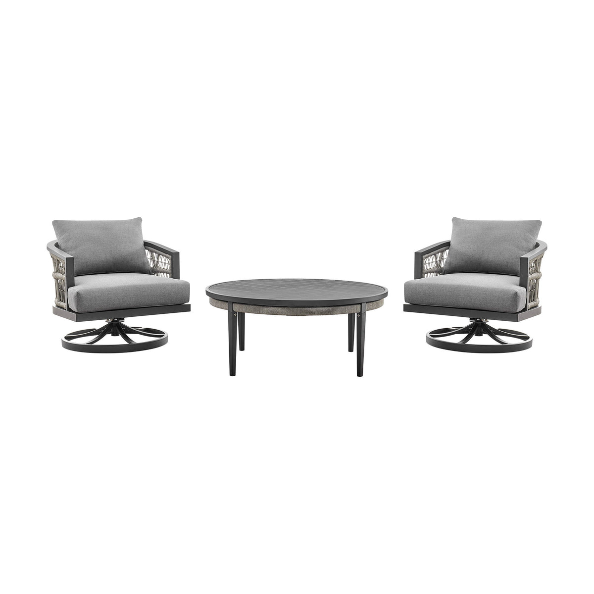 Zella - Outdoor Patio 3 Piece Swivel Seating Set - Light Gray - Premium 3 Piece Outdoor Sets from Armen Living - Just $3997.50! Shop now at brett interiors