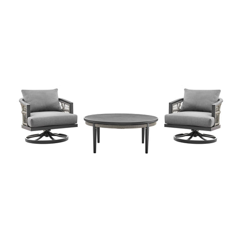 Zella - Outdoor Patio 3 Piece Swivel Seating Set - Light Gray - Premium 3 Piece Outdoor Sets from Armen Living - Just $3997.50! Shop now at brett interiors